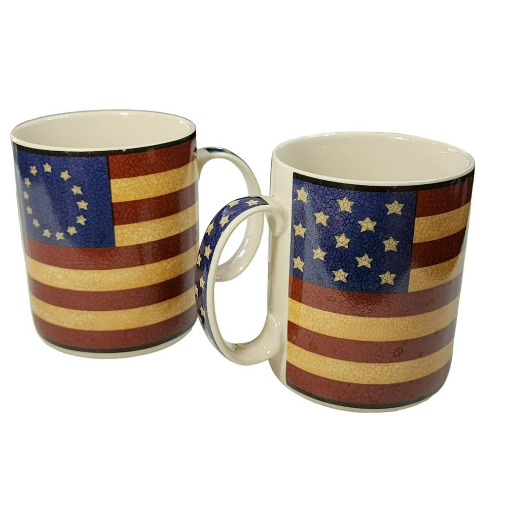 Coventry Liberty Stoneware Set of 2 Americana Patriotic Ceramic Coffee Mug 14oz - Picture 9 of 9